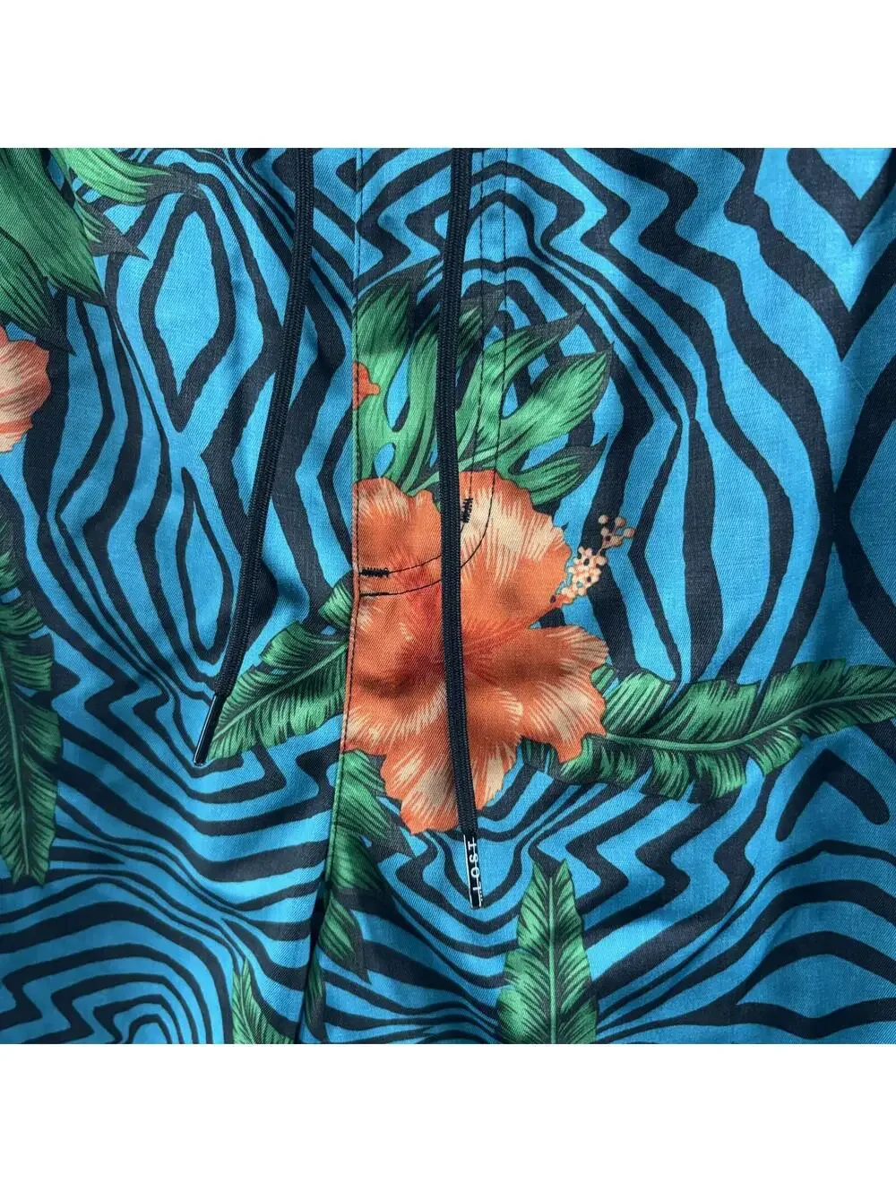 Lost Hawaiian Swim Board Shorts Mens XL Hibiscus Zebra Stripe